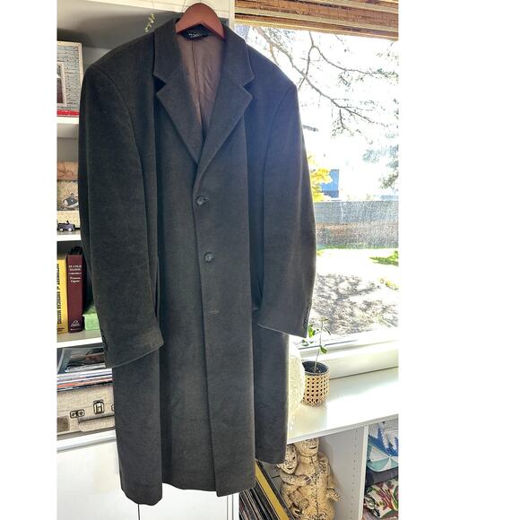 Jos A. Banks Cashmere/Wool Mens Overcoat Size 44L Chocolate Brown - Picture 12 of 13